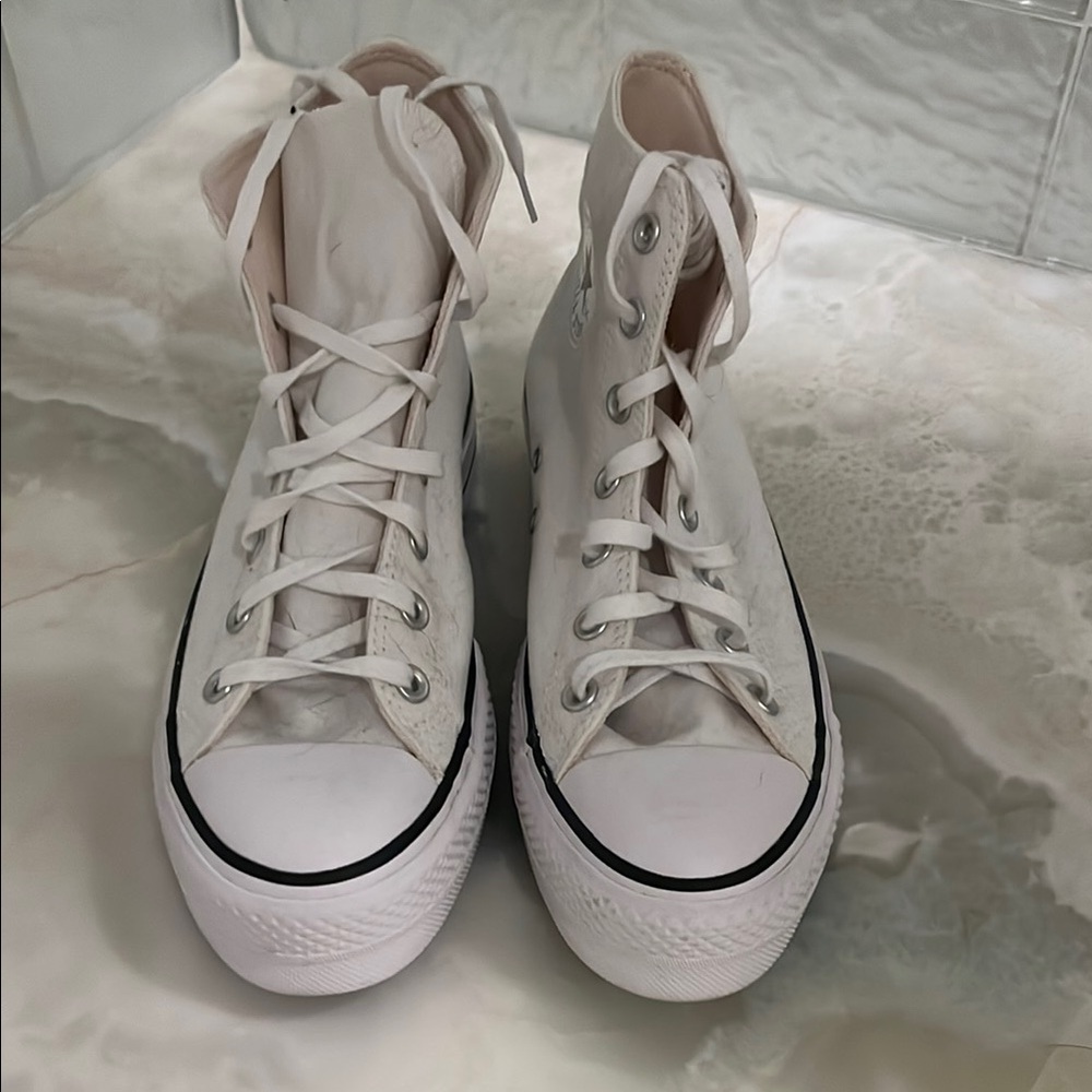 Converse White Sneakers with Classic High-Top Style and Canvas Material
